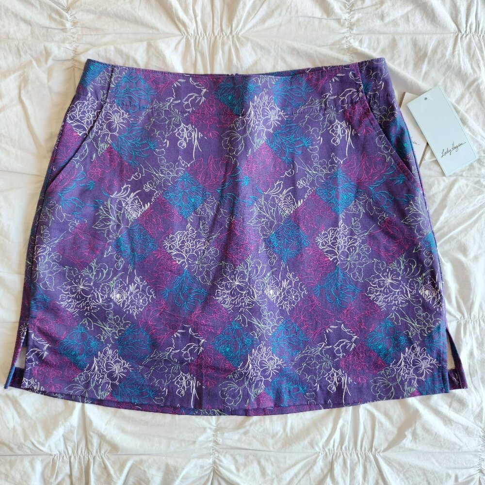 Lady Hagen Indigenous Golf Ryde Skort Purple Floral Pattern Size 4 16" Long